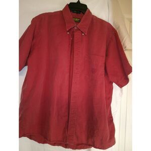 Vintage OshKosh B'gosh Red Button Down‎ Short Sleeve Cotton Shirt Made in USA XL